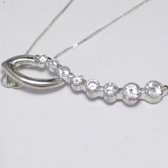 Cz Chain Necklace Sterling Silver Womens Jewelry - Picture 5 of 6